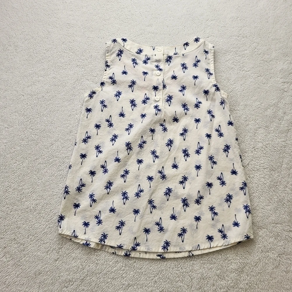 Carter's Size 6 Girls Sleeveless Top White with Blue Palm Trees Button Closure